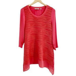 Patrizia Luca Milano Pink Textured Stripes Lagenlook Tunic Top, Size Large